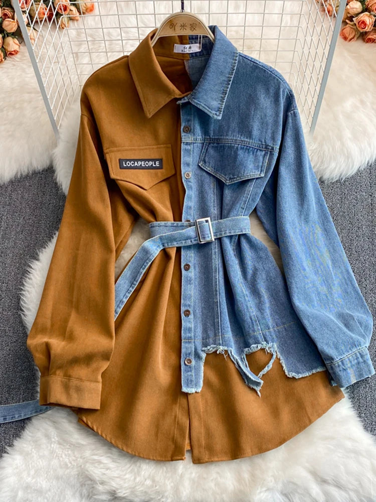 Sovracamicia ibrida in denim e cotone a contrasto