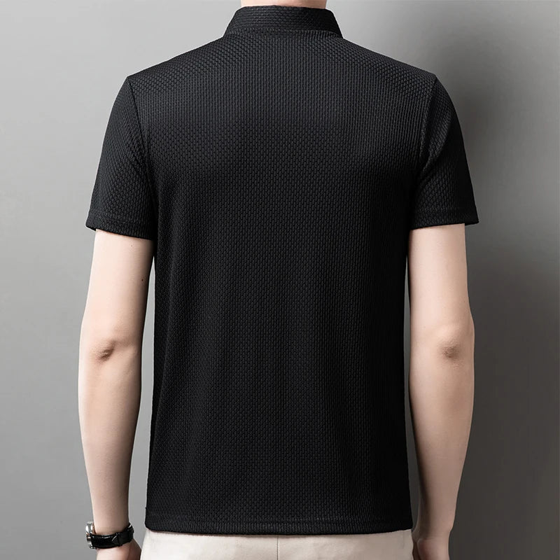 Polo a maniche corte da uomo in maglia lavorata – Top in maglia estivo casual traspirante con colletto a contrasto