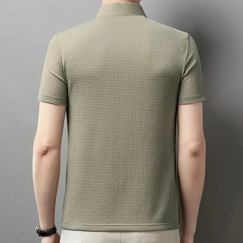 Polo a maniche corte da uomo in maglia lavorata – Top in maglia estivo casual traspirante con colletto a contrasto