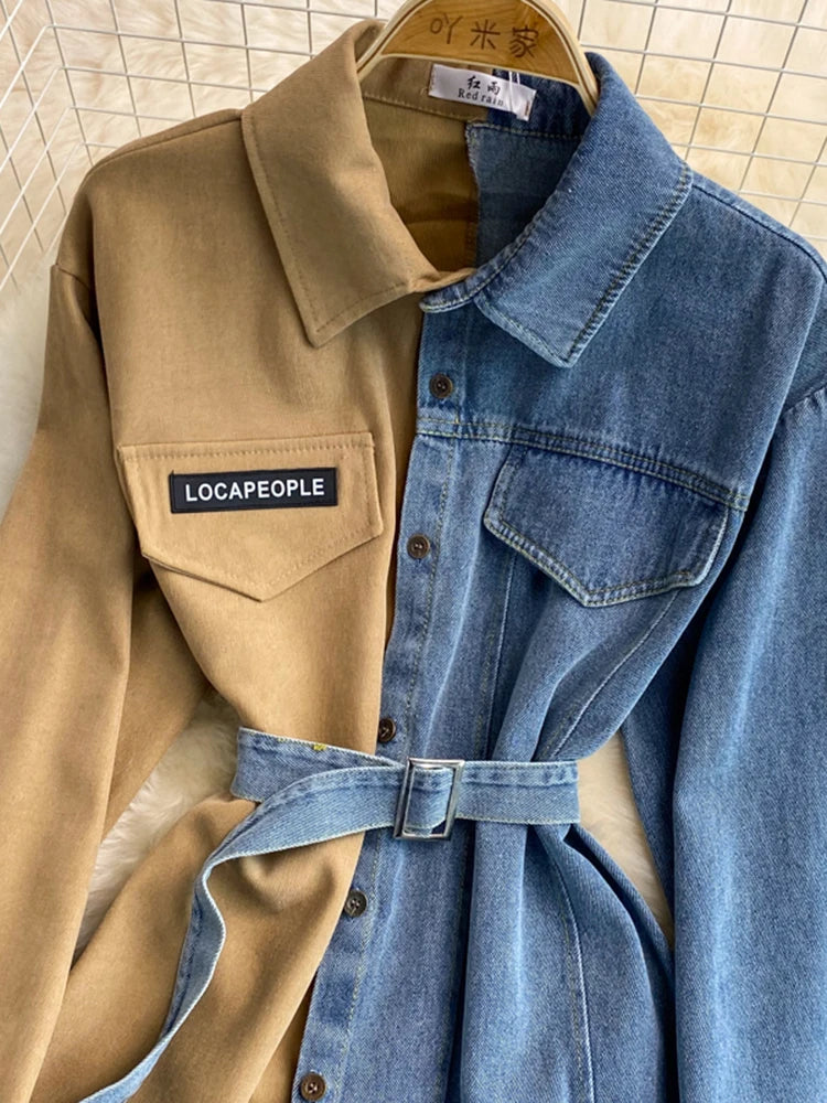 Sovracamicia ibrida in denim e cotone a contrasto