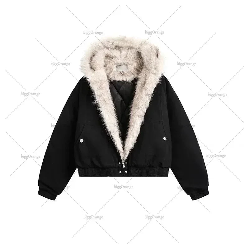Unisex Retro Wool-Collar Quilted Jacket