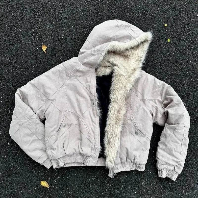 Unisex Retro Wool-Collar Quilted Jacket
