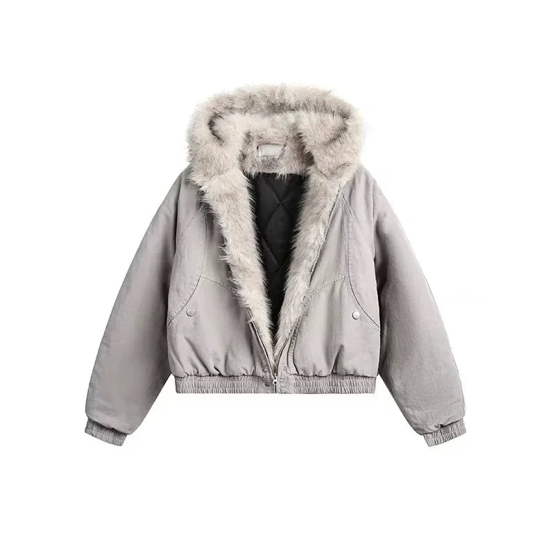 Unisex Retro Wool-Collar Quilted Jacket