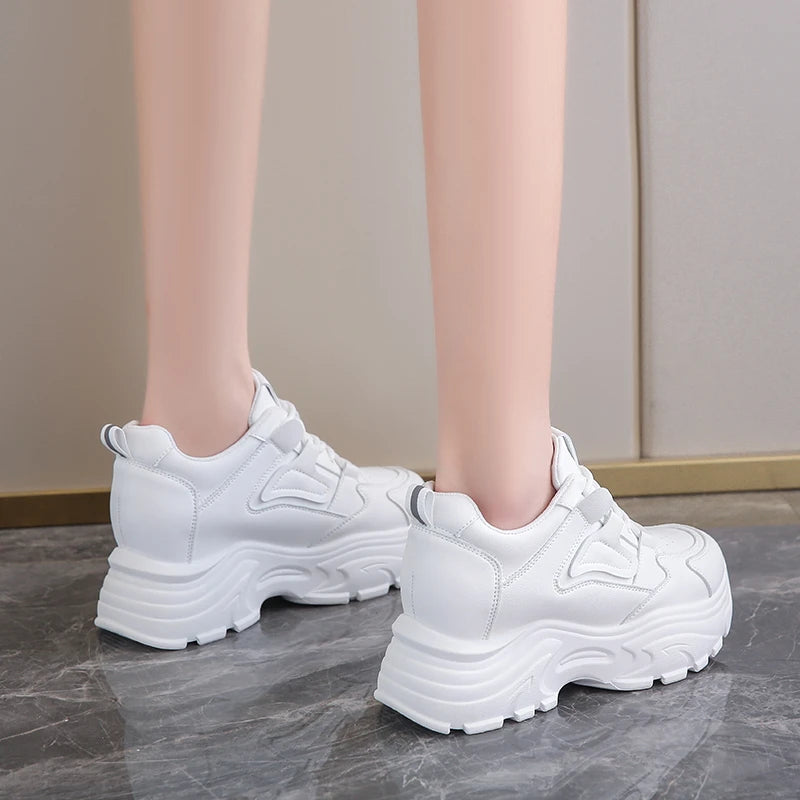 Women's Platform Lace-Up Sneakers – White & Black
