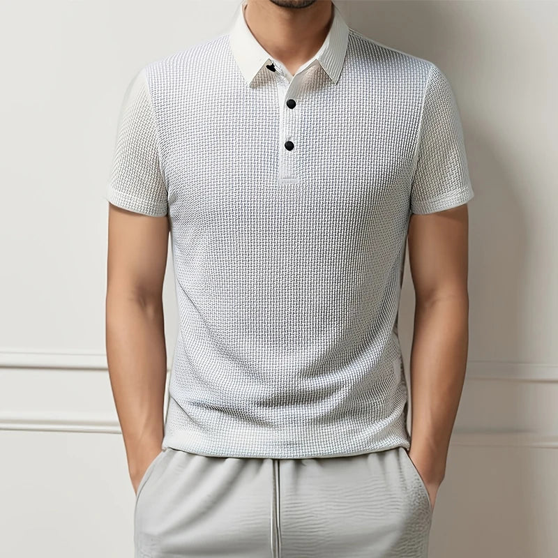 Polo a maniche corte da uomo in maglia lavorata – Top in maglia estivo casual traspirante con colletto a contrasto