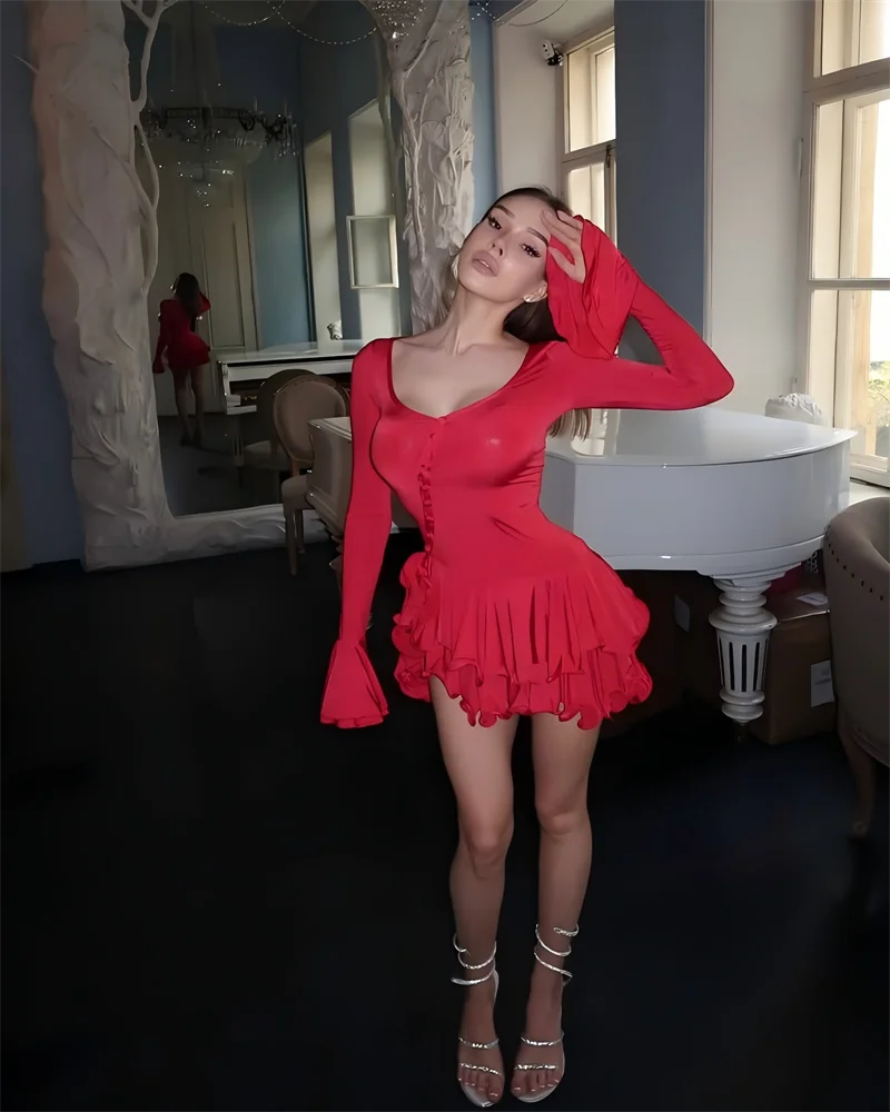 Women's Asymmetrical Button & Ruffle Mini Dress