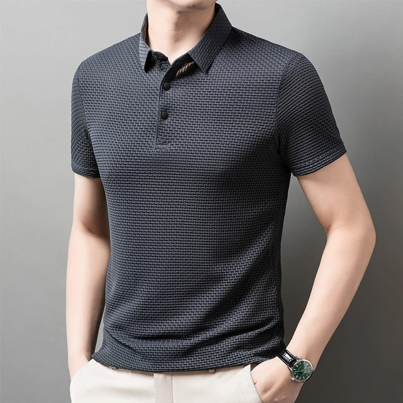 Polo a maniche corte da uomo in maglia lavorata – Top in maglia estivo casual traspirante con colletto a contrasto