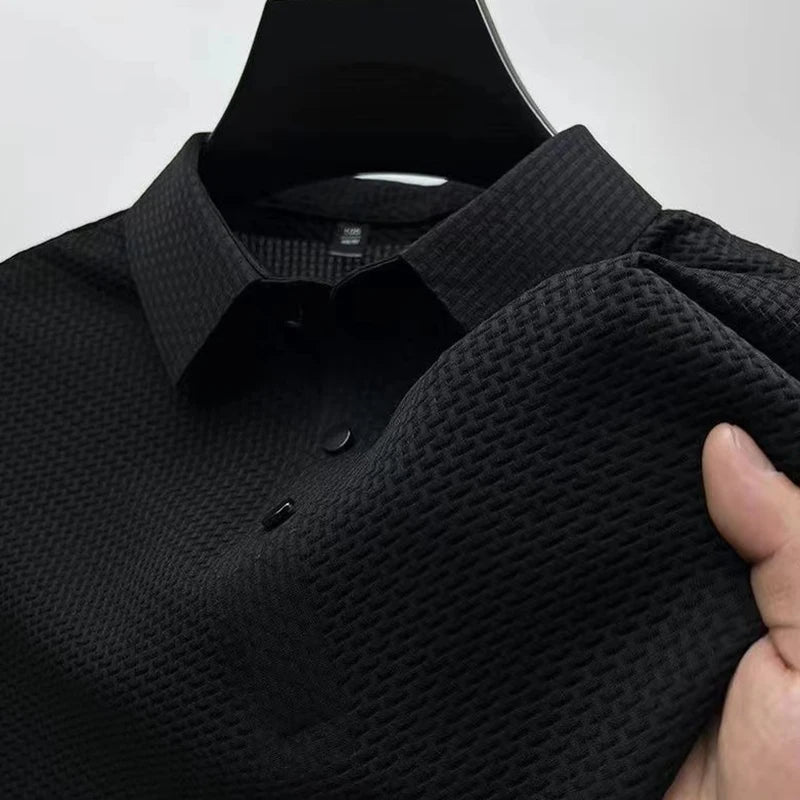 Polo a maniche corte da uomo in maglia lavorata – Top in maglia estivo casual traspirante con colletto a contrasto