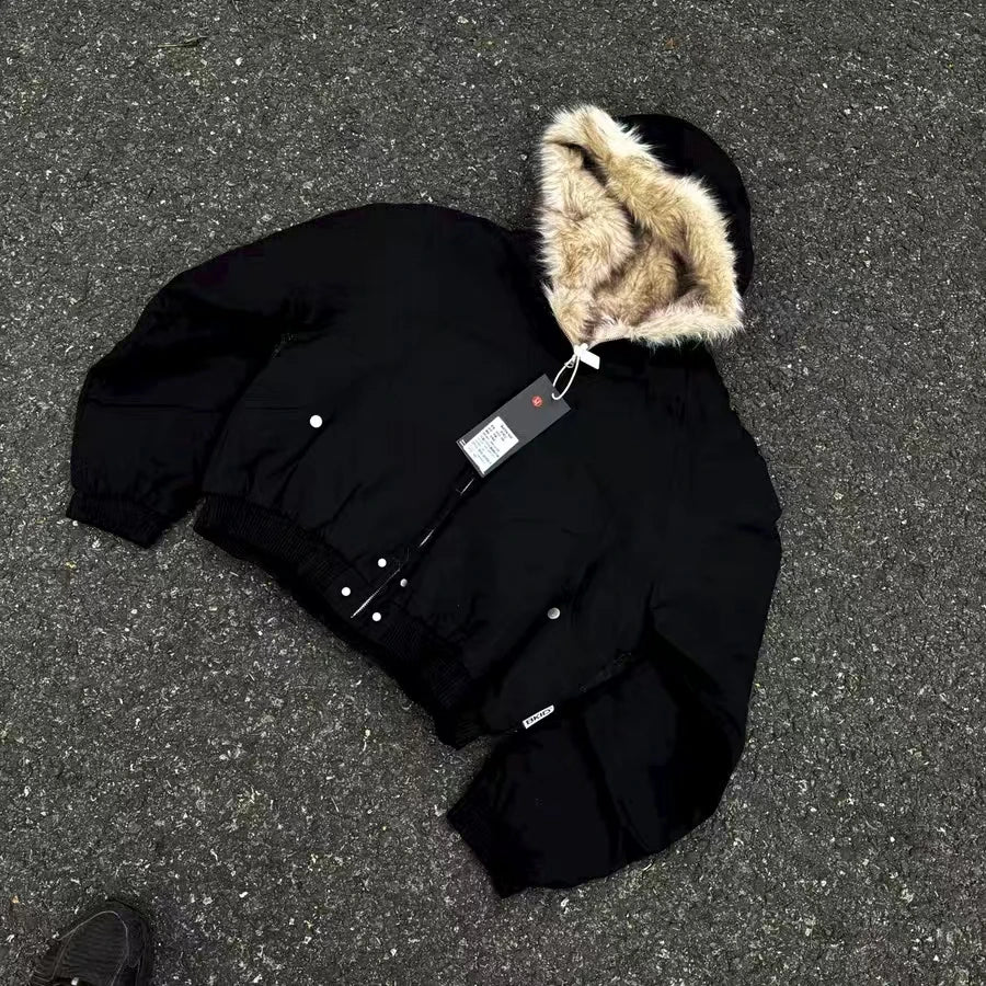 Unisex Retro Wool-Collar Quilted Jacket