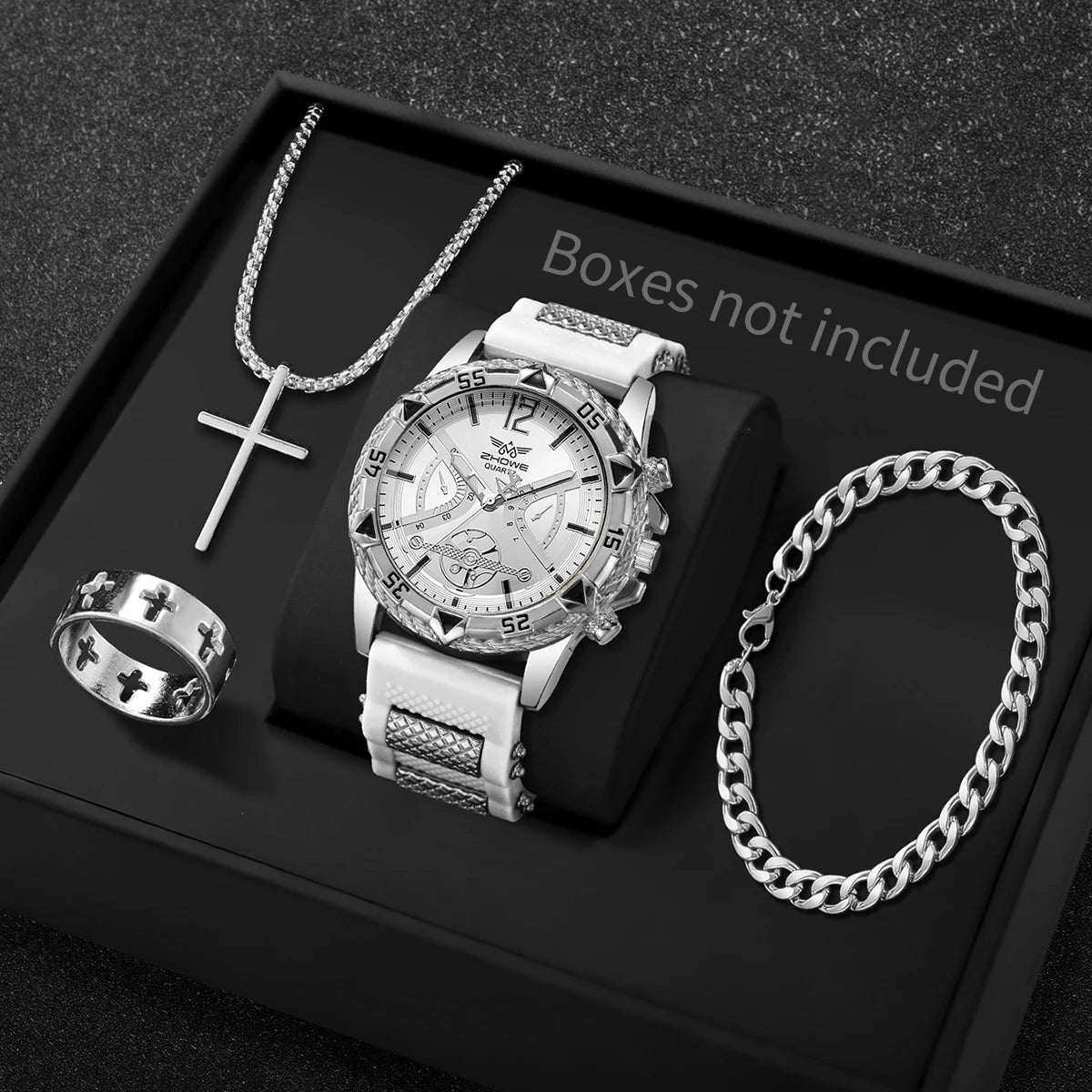 Men's 4-Piece Arabic Dial Quartz Watch & Jewelry Set