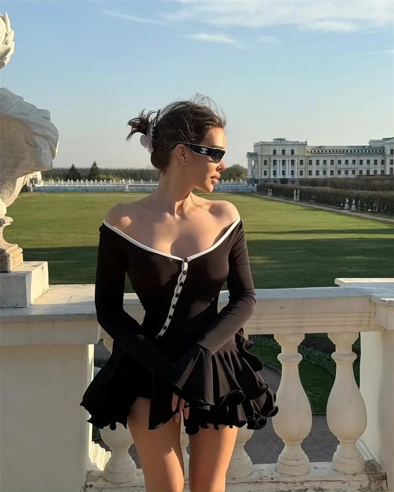 Women's Asymmetrical Button & Ruffle Mini Dress