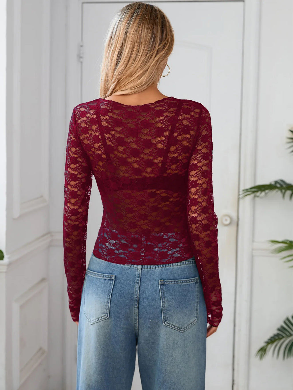 Women's Long-Sleeve Lace-Trim Slim Tee