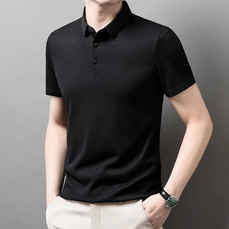 Polo a maniche corte da uomo in maglia lavorata – Top in maglia estivo casual traspirante con colletto a contrasto