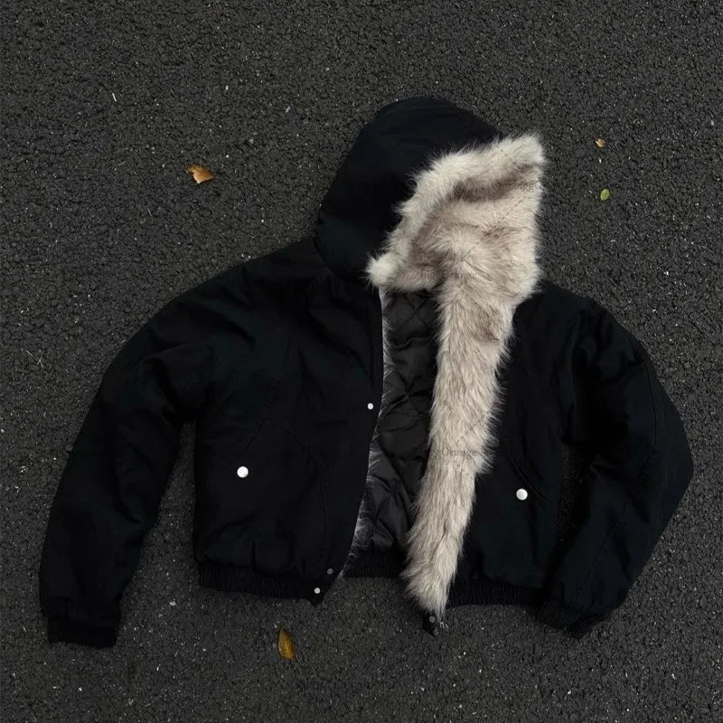 Unisex Retro Wool-Collar Quilted Jacket
