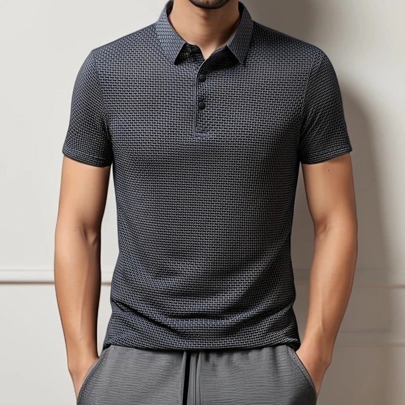 Men's Textured Knit Short Sleeve Polo Shirt
