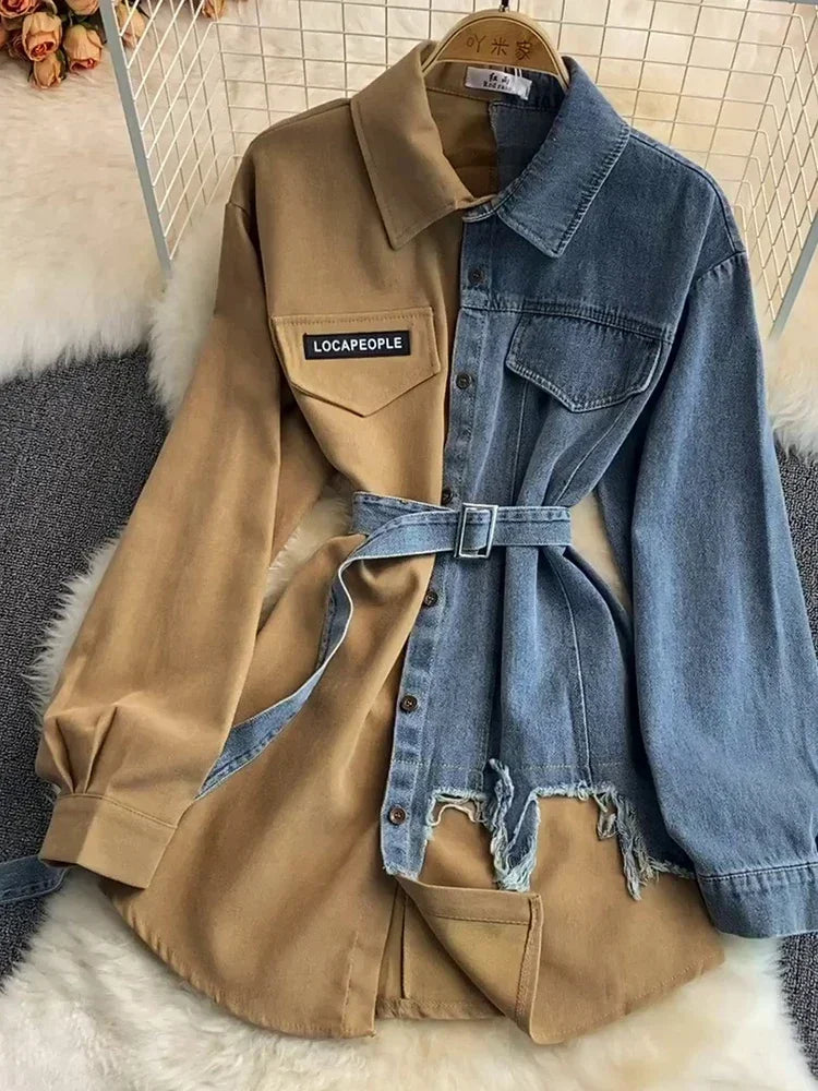 Women's Contrast Patchwork Denim Shirt
