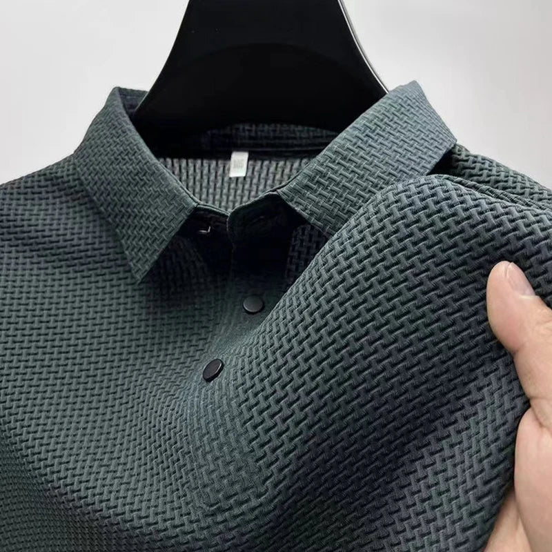 Polo a maniche corte da uomo in maglia lavorata – Top in maglia estivo casual traspirante con colletto a contrasto
