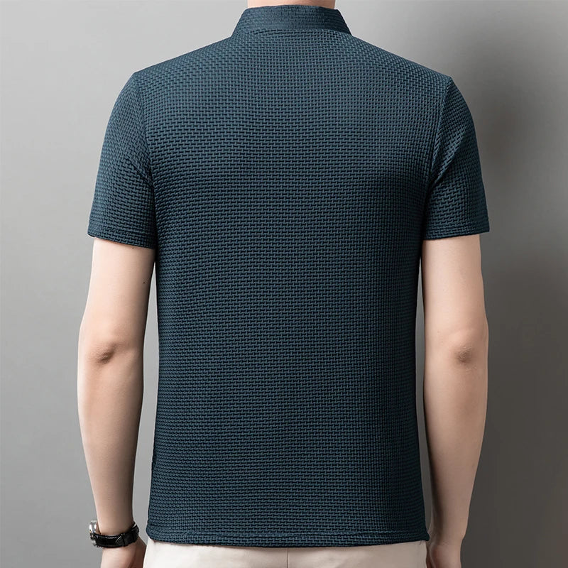 Polo a maniche corte da uomo in maglia lavorata – Top in maglia estivo casual traspirante con colletto a contrasto