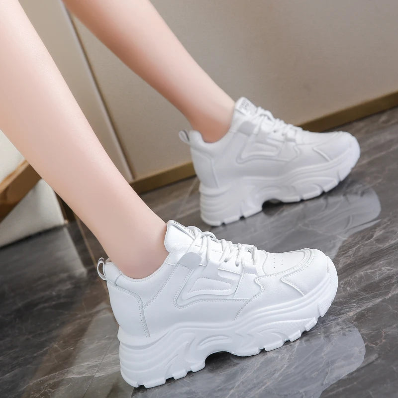 Women's Platform Lace-Up Sneakers – White & Black