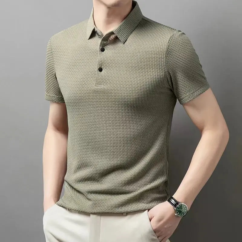 Men's Textured Knit Short Sleeve Polo Shirt