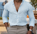Men's Vertical Striped Long Sleeve Button-Down Dress Shirt