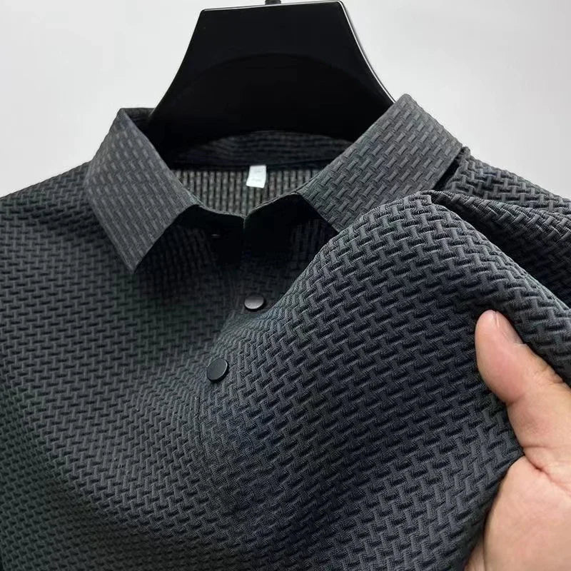 Polo a maniche corte da uomo in maglia lavorata – Top in maglia estivo casual traspirante con colletto a contrasto
