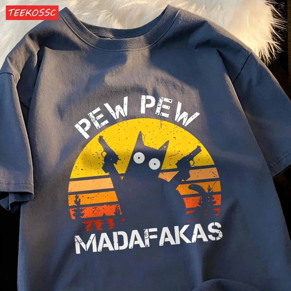 Men's Retro Cat Graphic Oversized T-Shirt