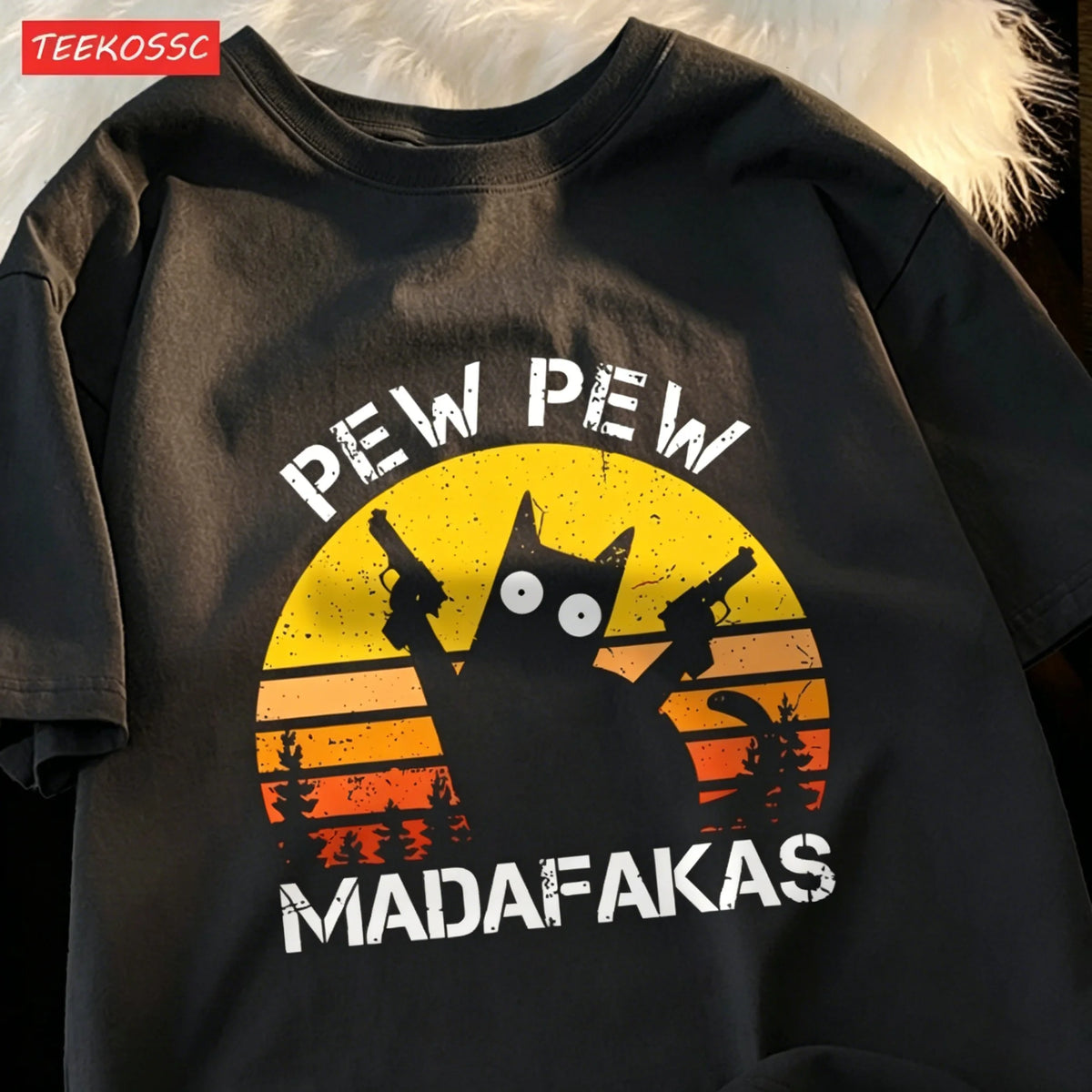 Men's Retro Cat Graphic Oversized T-Shirt