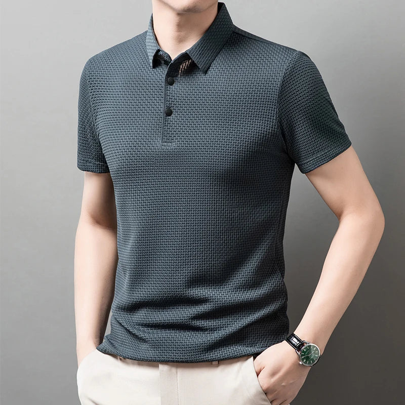 Men's Textured Knit Short Sleeve Polo Shirt