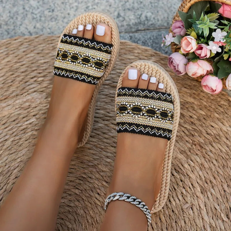 Women's Bohemian Tassel Flat Slide Sandals