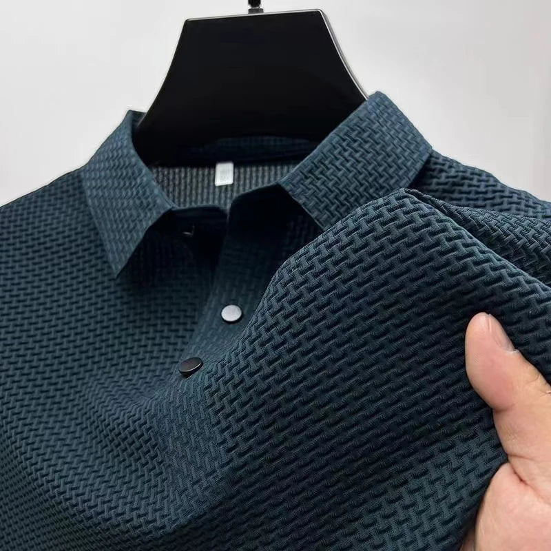 Polo a maniche corte da uomo in maglia lavorata – Top in maglia estivo casual traspirante con colletto a contrasto