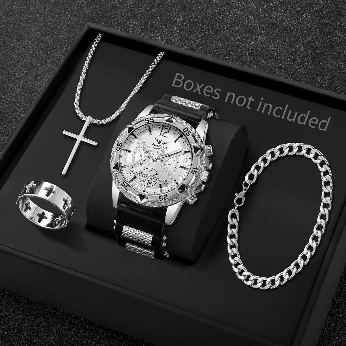 Men's 4-Piece Arabic Dial Quartz Watch & Jewelry Set