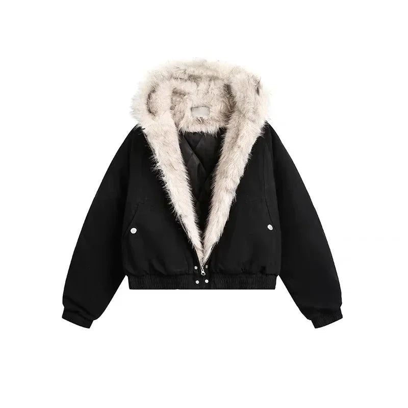 Unisex Retro Wool-Collar Quilted Jacket
