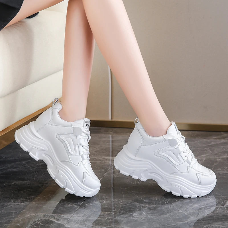 Women's Platform Lace-Up Sneakers – White & Black