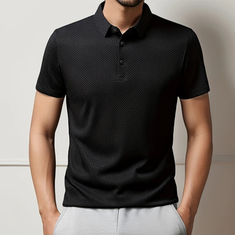 Men's Textured Knit Short Sleeve Polo Shirt